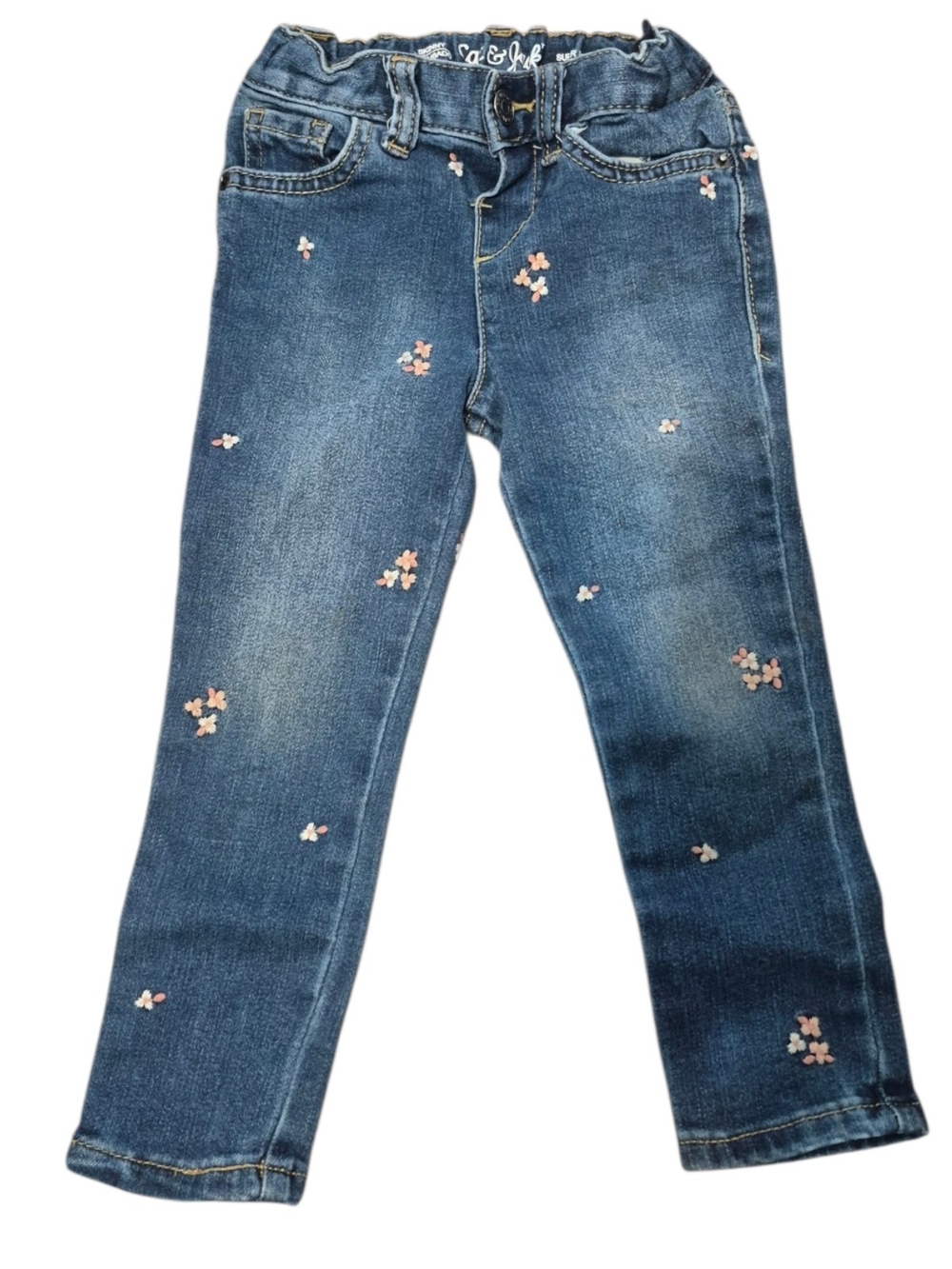 Cat & Jack Blue Straight-Leg Jeans with Pink Floral Embroidery